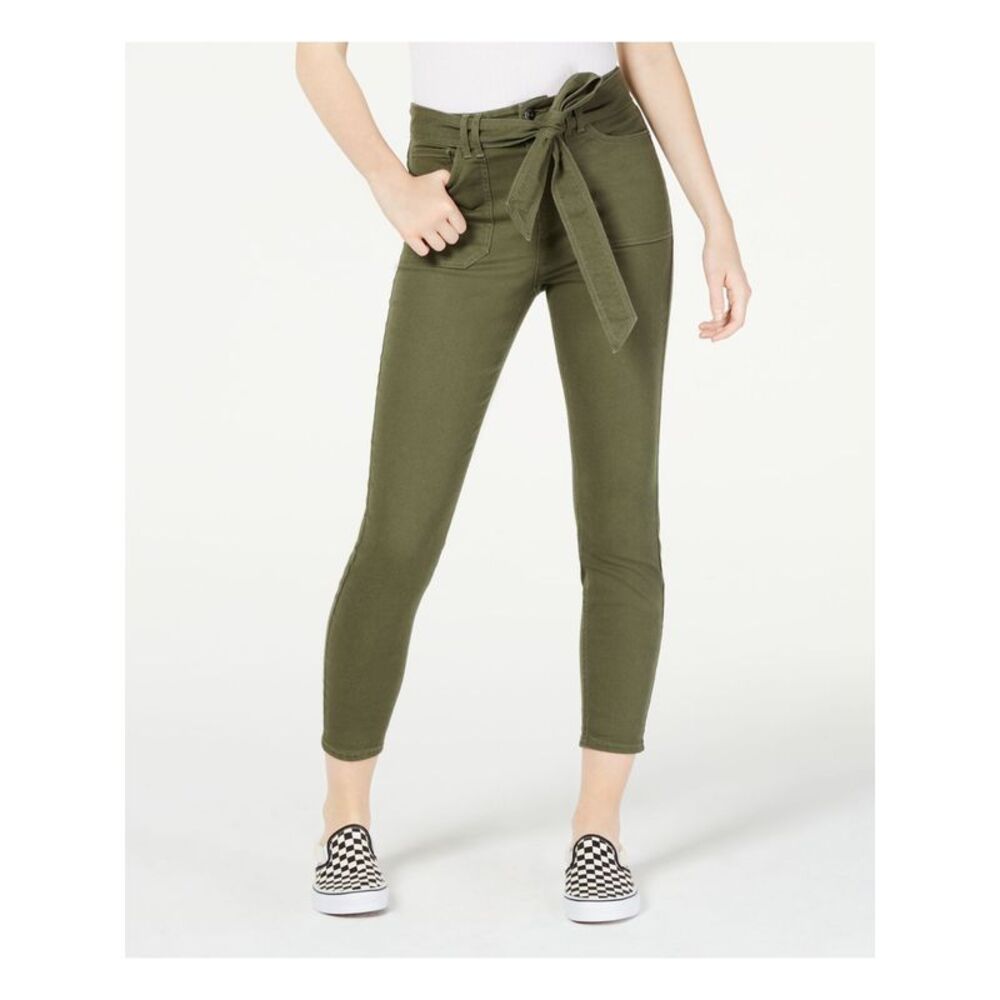 IMPERIAL STAR Womens Skinny Jeans Green Zippered Cropped High Rise Juniors 7